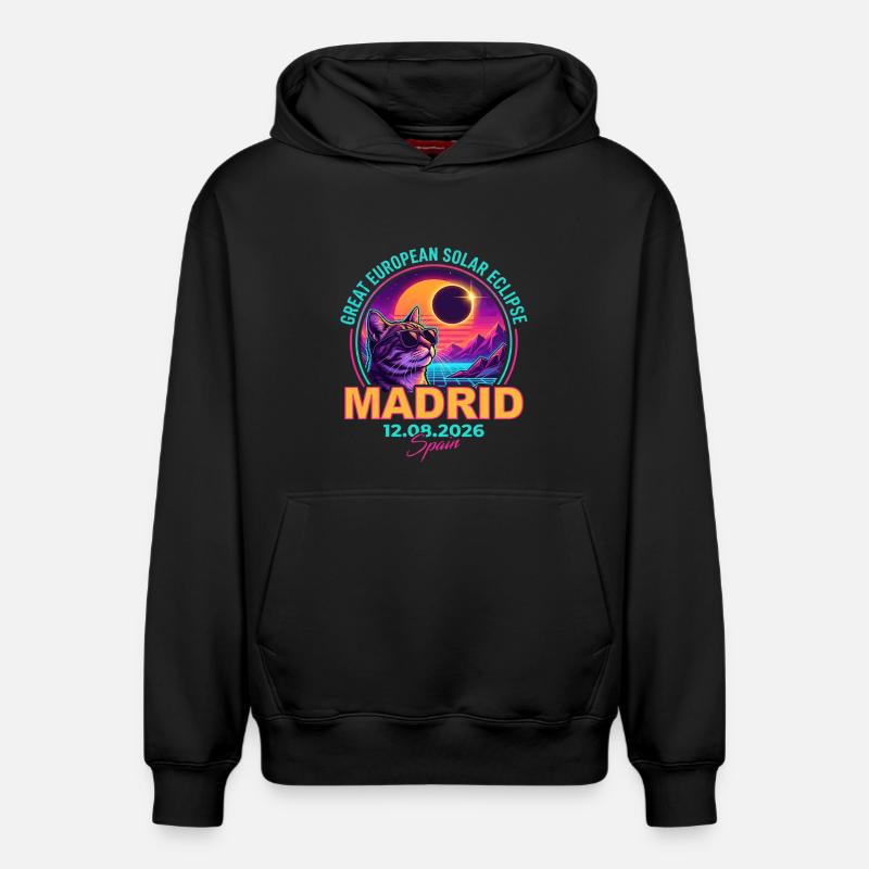 Éclipse de Solar Cat Madrid 2026 - Sweat à capuche unisexe décontracté en coton biologique – de SPREAD - noir