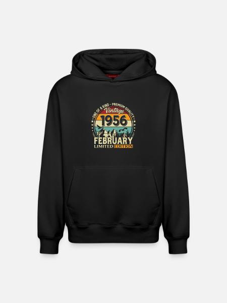 70-års fødselsdag februar 1956 Vintage Vintage - Unisex hættetrøje i økologisk bomuld med afslappet pasform – fra SPREAD - sort