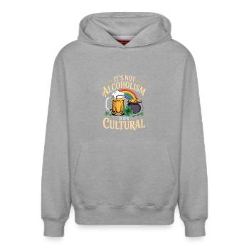St Patricks Day Its Not Alcoholism If Its Cultural - Relaxed Unisex Organic Hoodie – by SPREAD - heather grey - Front - AI Model Female 172 dark (172cm) & AI Model Male 178 light (178cm)
