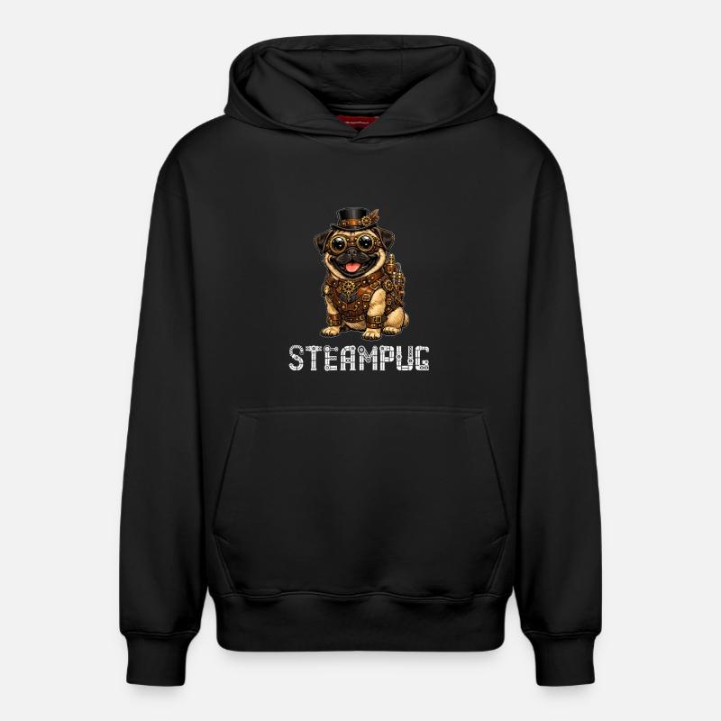 Steampug Steampunk Pug Mops - Relaxed Unisex Organic Hoodie – von SPREAD - Schwarz