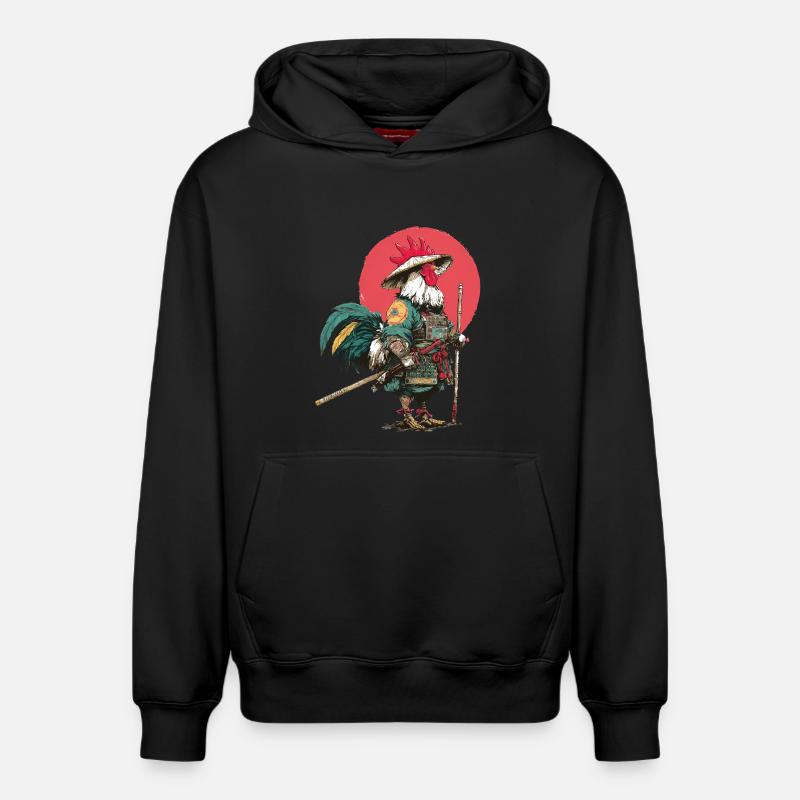 Samouraï Coq en armure - Sweat à capuche unisexe décontracté en coton biologique – de SPREAD - noir