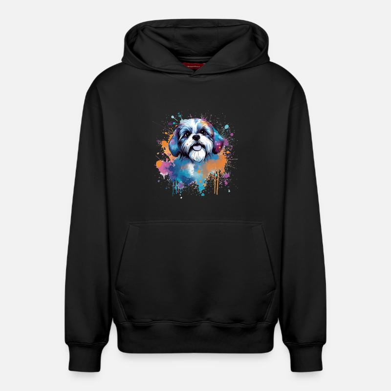 Éclaboussure de chiot Shih Tzu - Sweat à capuche unisexe décontracté en coton biologique – de SPREAD - noir