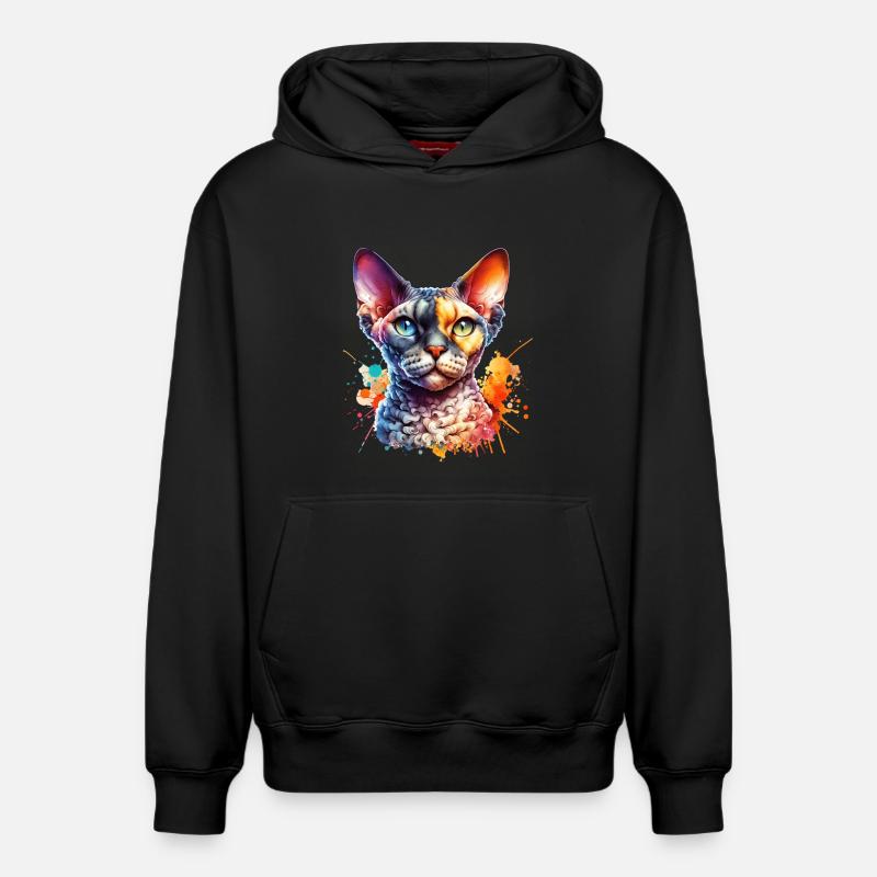Devon Rex Motif - Sweat à capuche unisexe décontracté en coton biologique – de SPREAD - noir