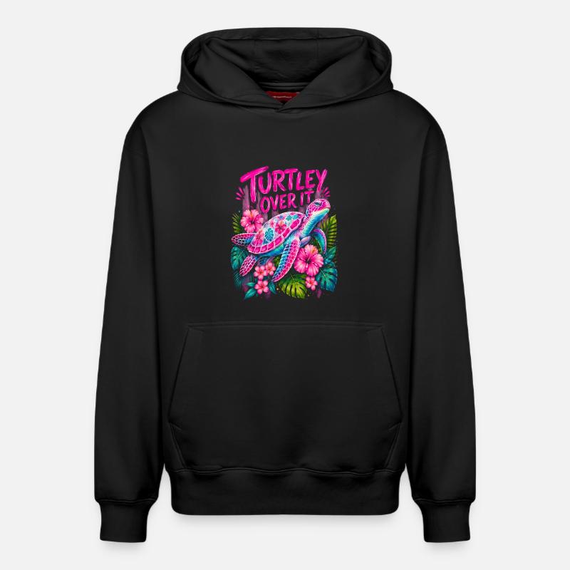 Turtley Over It Cute Turtle Flower - Relaxed Unisex Organic Hoodie – von SPREAD - Schwarz