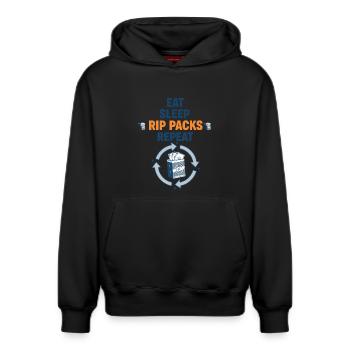Eat Sleep rip pakker gentagne samlekortboostere - Unisex hættetrøje i økologisk bomuld med afslappet pasform – fra SPREAD - sort - Foran - AI Model Female 172 light (172cm) & AI Model Male 178 dark (178cm)