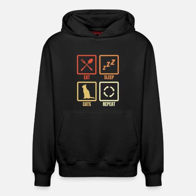 Eat Sleep Cats Répéter - Sweat à capuche unisexe décontracté en coton biologique – de SPREAD - noir