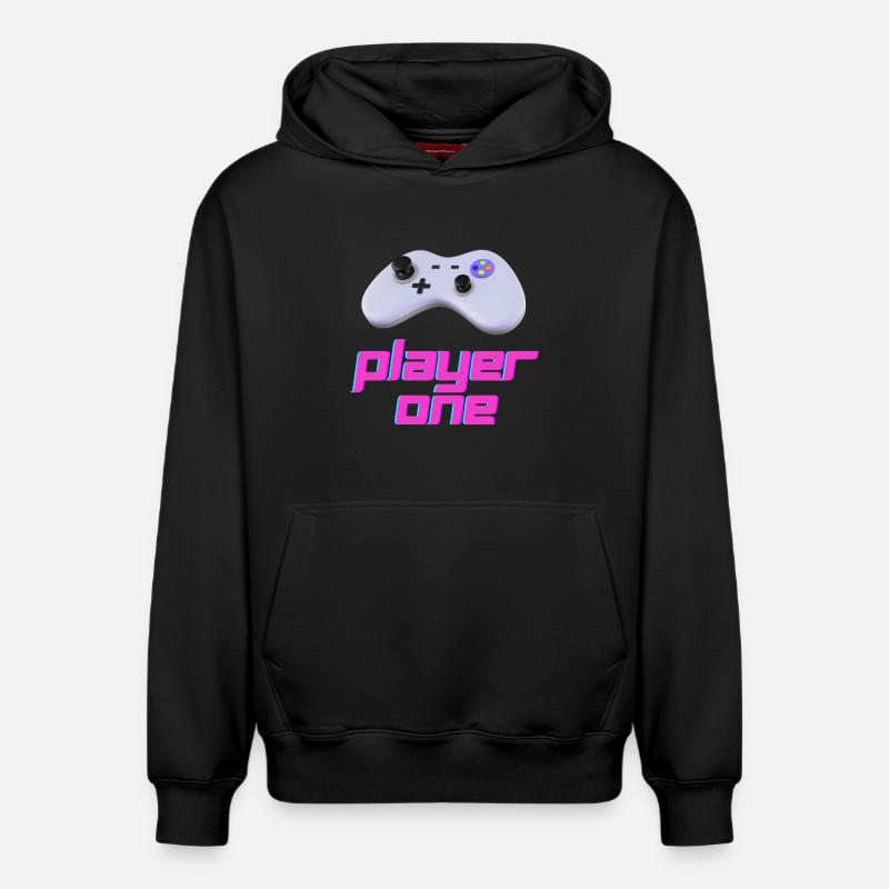 Neon Retro Controller Spieler Eins - Relaxed Unisex Organic Hoodie – von SPREAD - Schwarz