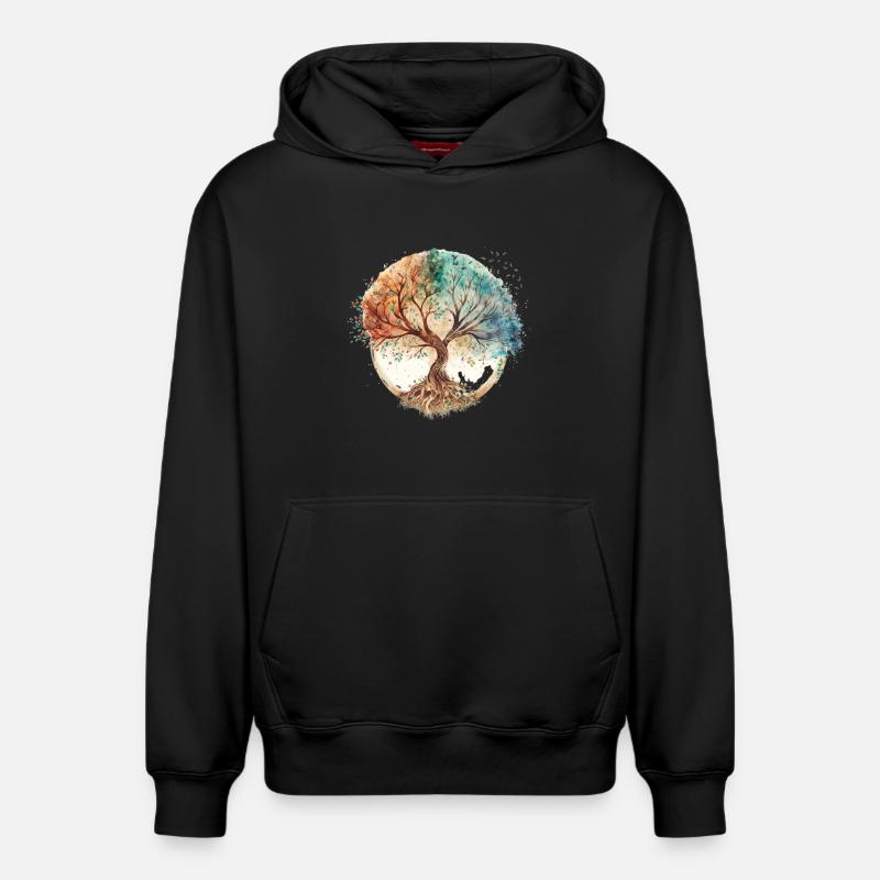 Aquarelle Arbre de Vie Cercle - Sweat à capuche unisexe décontracté en coton biologique – de SPREAD - noir
