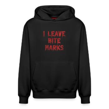 Bite Mark's Blood Traces - Relaxed Unisex Organic Hoodie – by SPREAD - black - Front - AI Model Female 172 light (172cm) & AI Model Male 178 dark (178cm)