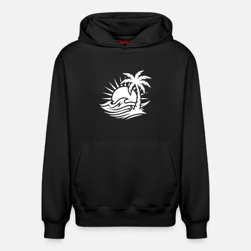 Océan Palm Tree Beach - Sweat à capuche unisexe décontracté en coton biologique – de SPREAD - noir