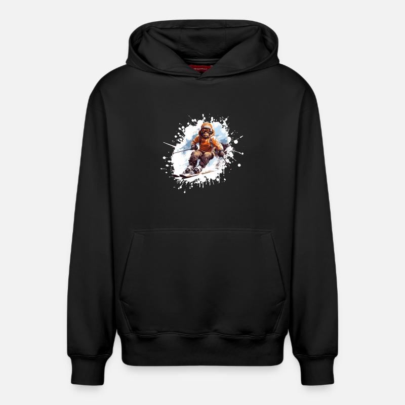 Monkey Ski Skiing - Sweat à capuche unisexe décontracté en coton biologique – de SPREAD - noir