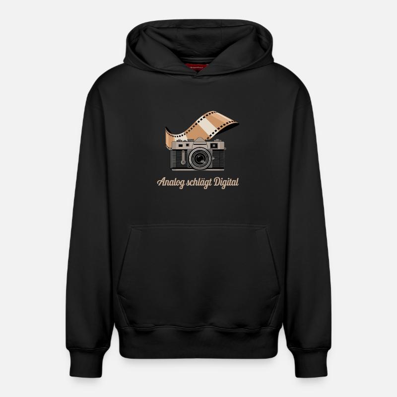 Analog Beats Digital Retro Camera - Relaxed Unisex Organic Hoodie – by SPREAD - black