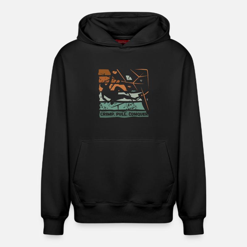 Bouldering – Crimping. Pull. Conquer. - Relaxed Unisex Organic Hoodie – by SPREAD - black