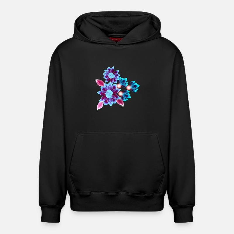 Hypnotic flowers - Fleurs néons - Sweat à capuche unisexe décontracté en coton biologique – de SPREAD - noir