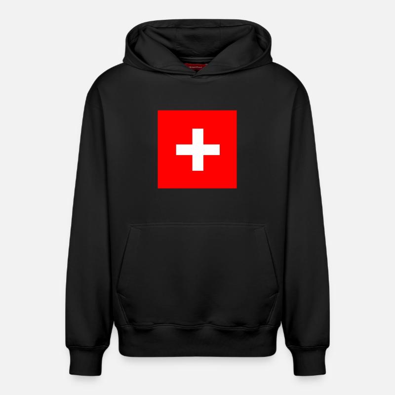 Cadeau du drapeau suisse suisse - Sweat à capuche unisexe décontracté en coton biologique – de SPREAD - noir