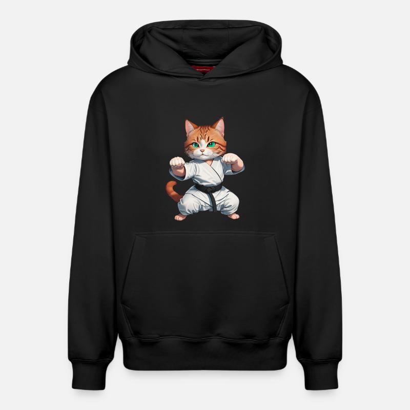 Karaté Chat - Kung-Fu Cat - Sweat à capuche unisexe décontracté en coton biologique – de SPREAD - noir