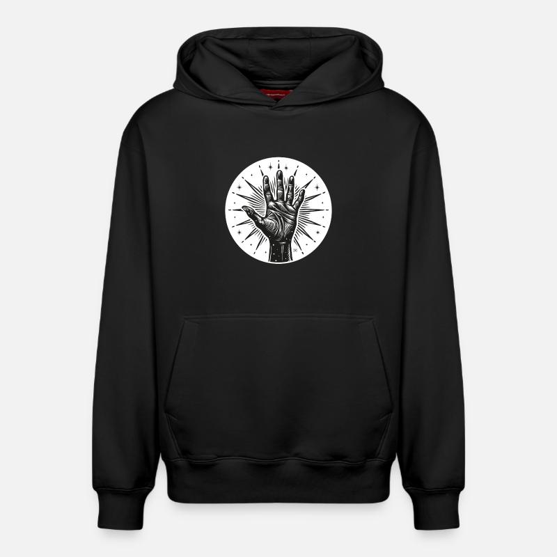 Sternhand mit Blitzen - Relaxed Unisex Organic Hoodie – von SPREAD - Schwarz