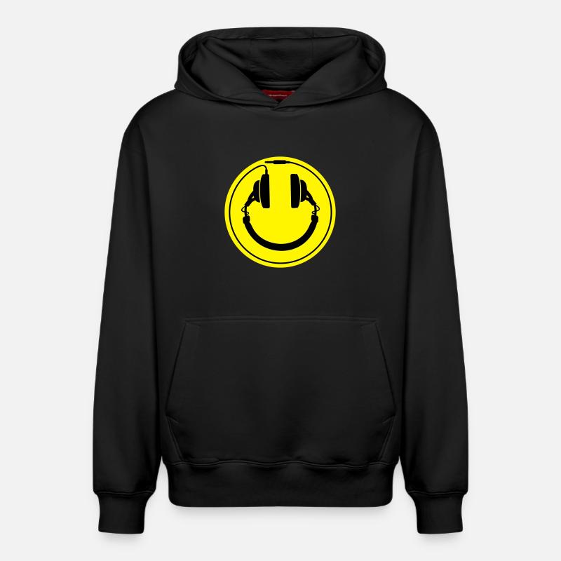 Smiley-Kopfhörer - Relaxed Unisex Organic Hoodie – von SPREAD - Schwarz