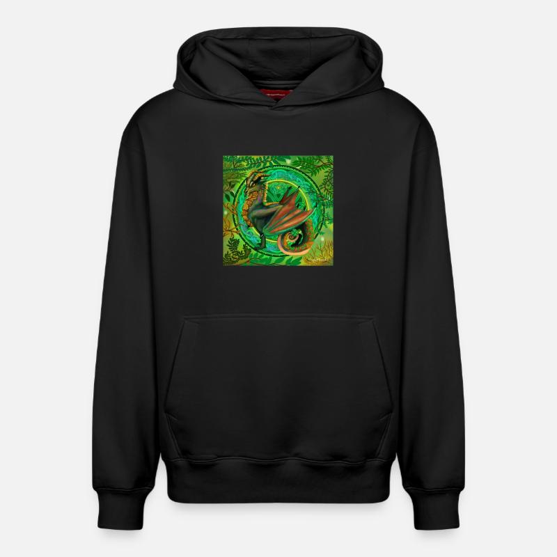 dragon vert forestier - Sweat à capuche unisexe décontracté en coton biologique – de SPREAD - noir