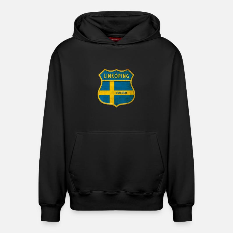 Linköping Suède Armoiries Drapeaux - Sweat à capuche unisexe décontracté en coton biologique – de SPREAD - noir
