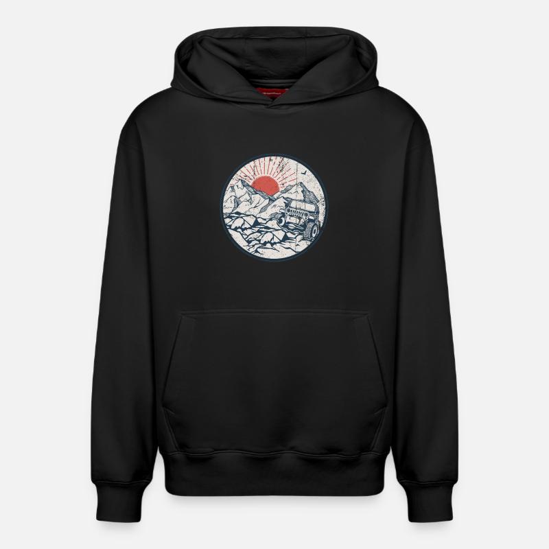Jeep tout-terrain Sunrise Summit - Sweat à capuche unisexe décontracté en coton biologique – de SPREAD - noir