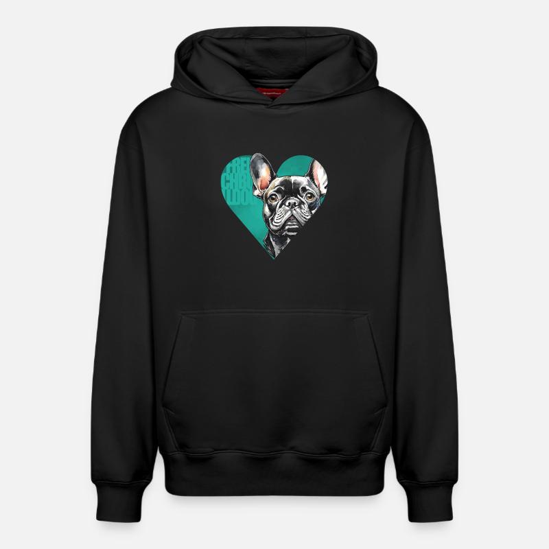 Portrait de bouledogue français - Sweat à capuche unisexe décontracté en coton biologique – de SPREAD - noir