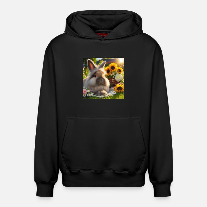 Lapin angora gris - Sweat à capuche unisexe décontracté en coton biologique – de SPREAD - noir
