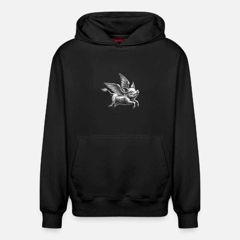 Cochon ailé : illustration rétro - Sweat à capuche unisexe décontracté en coton biologique – de SPREAD - noir