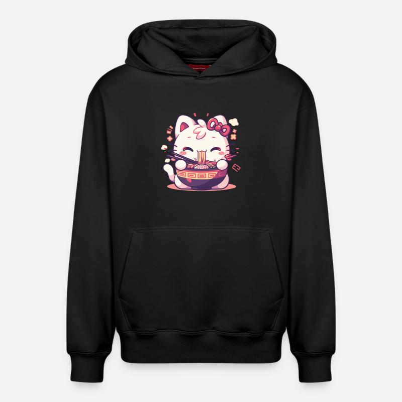 Chat qui mange des Ramens - Sweat à capuche unisexe décontracté en coton biologique – de SPREAD - noir