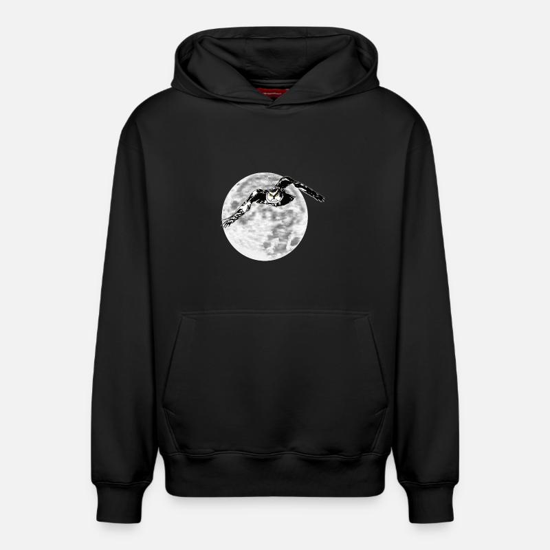 Hibou devant la lune - Sweat à capuche unisexe décontracté en coton biologique – de SPREAD - noir