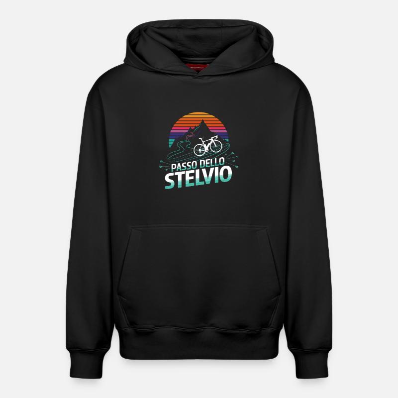 Col du Stelvio, Italie - Sweat à capuche unisexe décontracté en coton biologique – de SPREAD - noir
