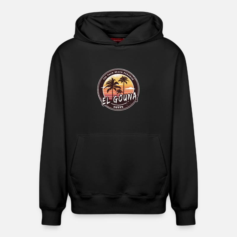 El Gouna Égypte Vintage Palmier Design - Sweat à capuche unisexe décontracté en coton biologique – de SPREAD - noir