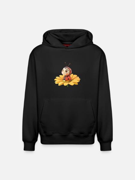 Cute ladybug on a flower - Relaxed Unisex Organic Hoodie – by SPREAD - black