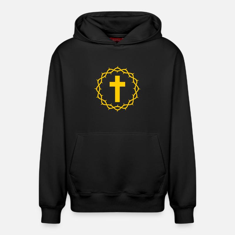 Croix et couronne d’épines - Sweat à capuche unisexe décontracté en coton biologique – de SPREAD - noir