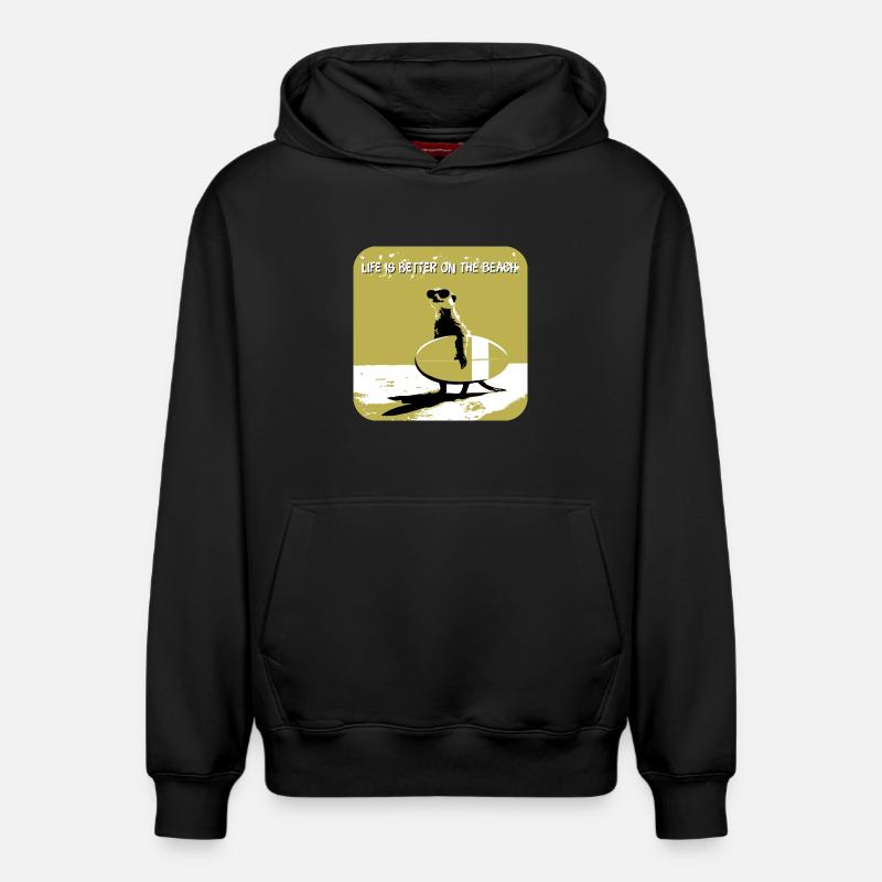 cooles Erdmännchen mit Surfboard - Relaxed Unisex Organic Hoodie – von SPREAD - Schwarz