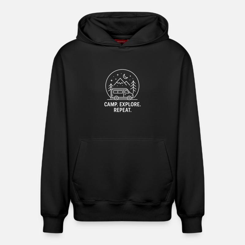 Soirée Vanlife : Camp Explorer, Recommencer - Sweat à capuche unisexe décontracté en coton biologique – de SPREAD - noir