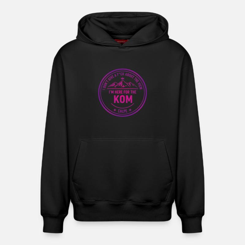 KOM Mountain Stamp Calpe - Sweat à capuche unisexe décontracté en coton biologique – de SPREAD - noir