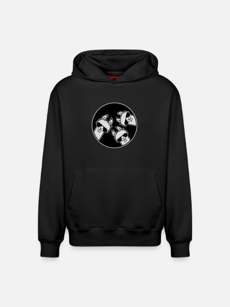 Tre Lama Fighe, Distintivo a Cerchio di Occhiali da Sole Divertente - Felpa unisex con cappuccio con vestibilità rilassata in cotone biologico – di SPREAD - nero