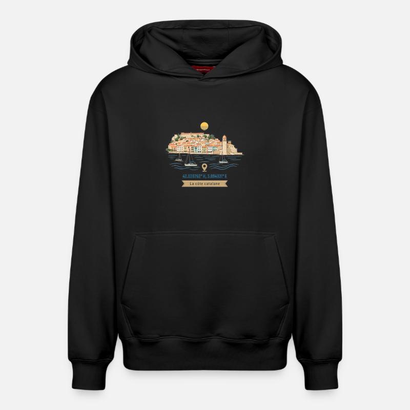 Collioure Côte Catalane - Sweat à capuche unisexe décontracté en coton biologique – de SPREAD - noir