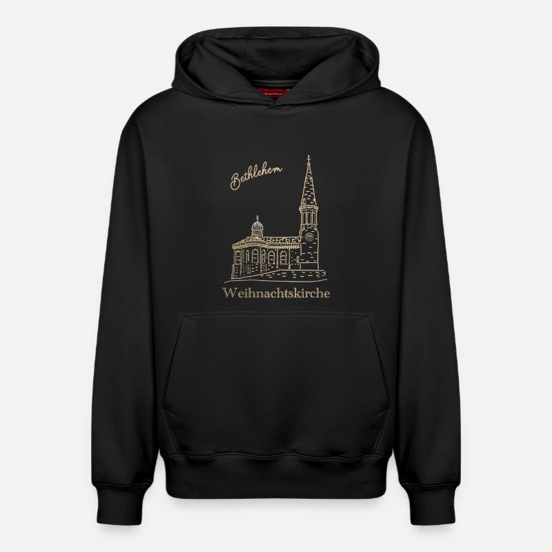 Weihnachtskirche Bethlehem Handzeichnung - Relaxed Unisex Organic Hoodie – von SPREAD - Schwarz