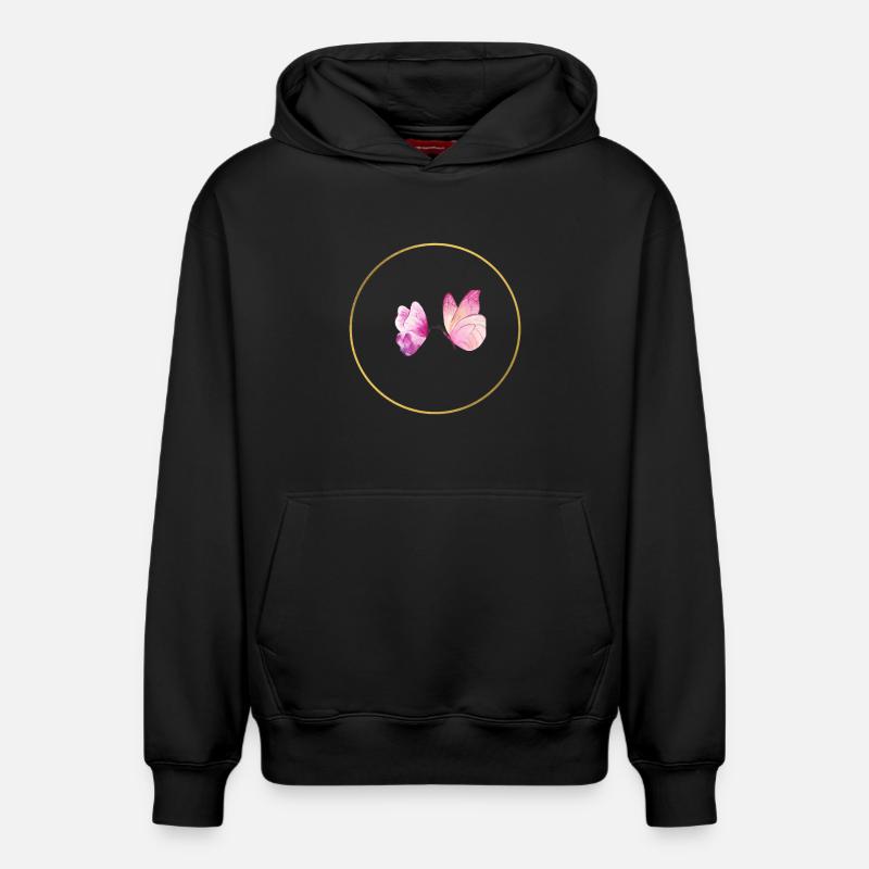Papillon rose aquarelle en cercle - Sweat à capuche unisexe décontracté en coton biologique – de SPREAD - noir
