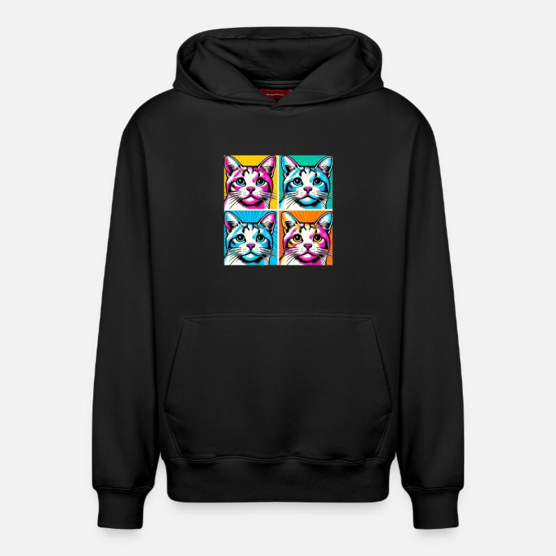 Chat Pop Art - Sweat à capuche unisexe décontracté en coton biologique – de SPREAD - noir