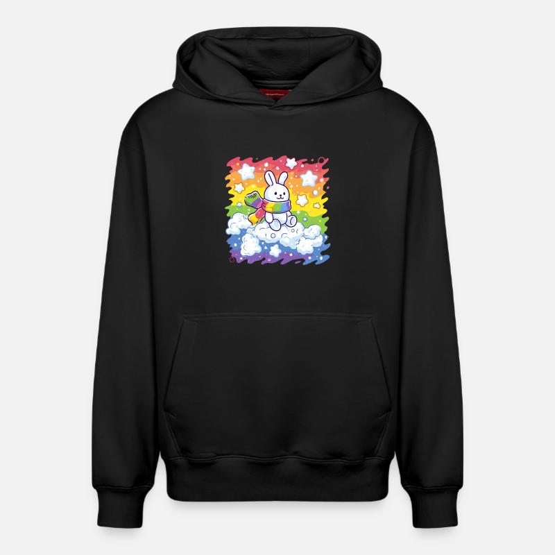 Lapin arc-en-ciel sur nuage - Sweat à capuche unisexe décontracté en coton biologique – de SPREAD - noir