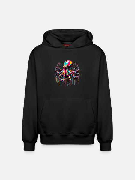 Octopus - Relaxed Unisex Organic Hoodie – by SPREAD - black