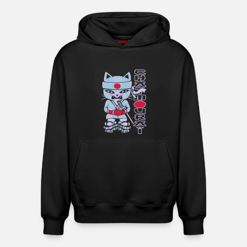 Chat mouraï flex - Sweat à capuche unisexe décontracté en coton biologique – de SPREAD - noir