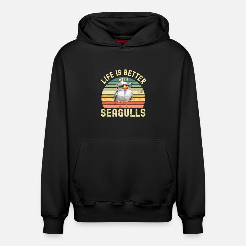 Mouettes - Sweat à capuche unisexe décontracté en coton biologique – de SPREAD - noir