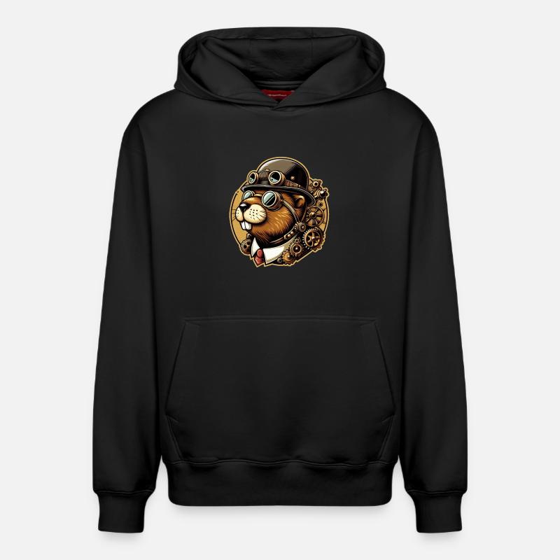Castor Steampunk Rétro - Sweat à capuche unisexe décontracté en coton biologique – de SPREAD - noir