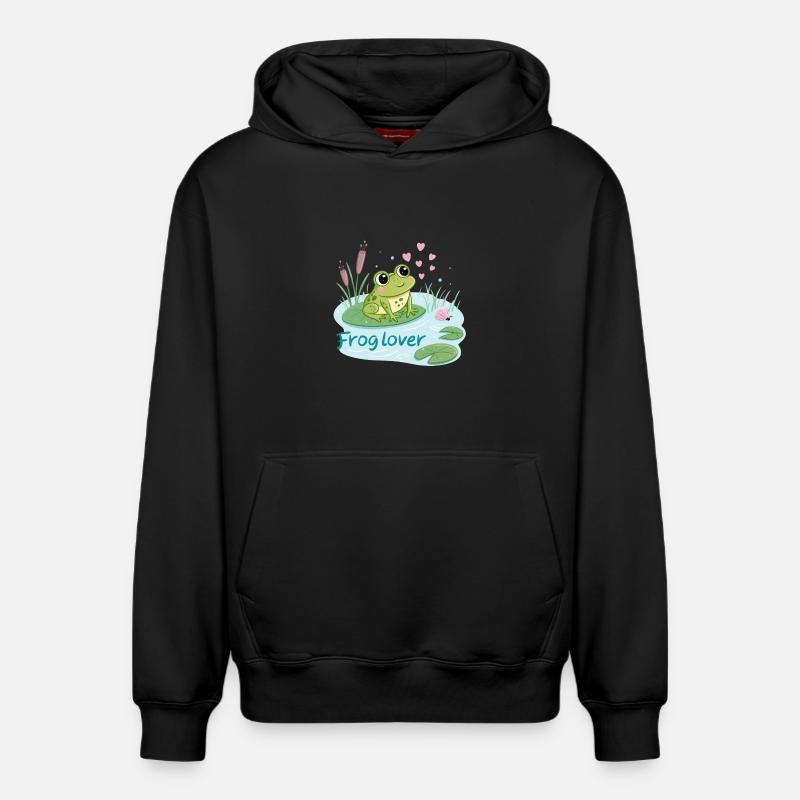 Grenouille Gourmande Amour - Sweat à capuche unisexe décontracté en coton biologique – de SPREAD - noir
