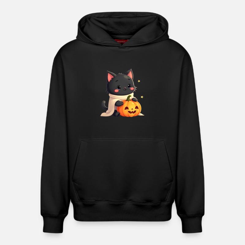 Chat d’Halloween avec citrouille d’Halloween - Sweat à capuche unisexe décontracté en coton biologique – de SPREAD - noir