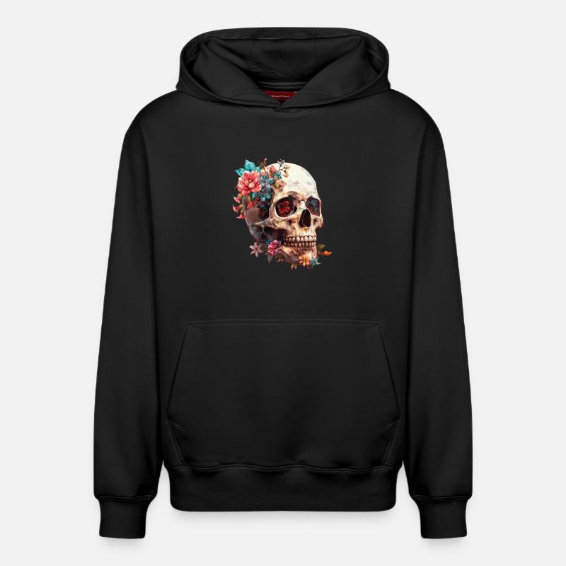 Crâne, crâne avec des fleurs - Sweat à capuche unisexe décontracté en coton biologique – de SPREAD - noir